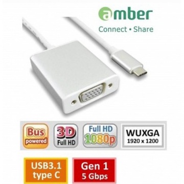 amber Super轉接器 USB 3.1 type C 轉 VGA (D-Sub 15-pin)訊號轉接線材-鋁合金外殼 CU3-AV01