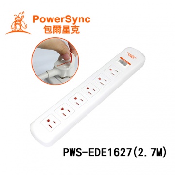 PowerSync 群加 一開六插防雷擊省力延長線(防塵蓋) (2.7M) PWS-EDE1627