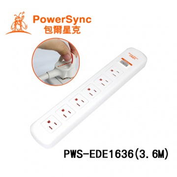 PowerSync 群加 一開六插防雷擊省力延長線(防塵蓋) (3.6M) PWS-EDE1636
