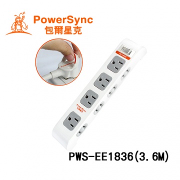 PowerSync 群加 一開八插(3孔+2孔)防雷擊省力延長線 (3.6M) PWS-EE1836