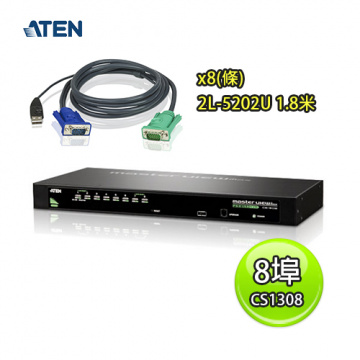 ATEN 宏正 CS1308 8埠PS/2-USB KVM多電腦切換器 ( 含 2L-5202U 連接線*8 )