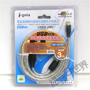 i-gota USB2.0 A 公 –Mini 5Pin 傳輸線 3M B-USBAM5PP03P