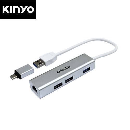 KINYO 耐嘉 USB HUB 集線器 + RJ45 網路卡 HUB-23
