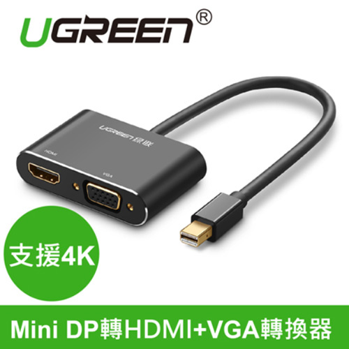 UGREEN 綠聯 20422 Mini DP Displaypor 轉 HDMI+VGA 2合1 轉換器 支援4K