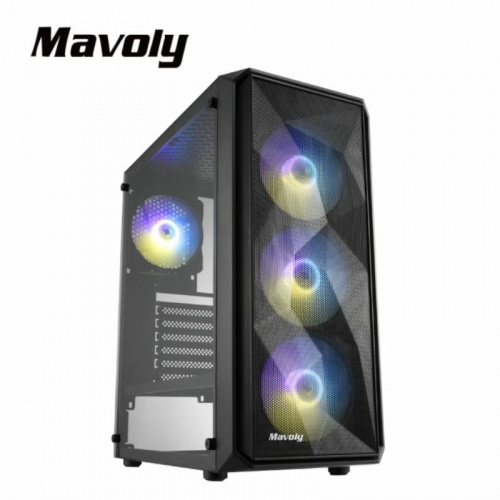 Mavoly 松聖 ME19A 黑加侖 ATX電腦機殼 玻璃透側 黑色 預裝ARGB定光風扇x4
