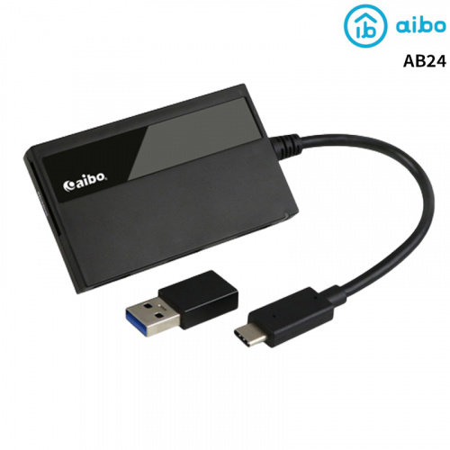 AIBO 鈞嵐 AB24 Type-C 多合一 晶片讀卡機 黑色 附USB轉接頭