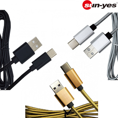 Sunyes 順悅 USB 公 對 Type-C 公 編織傳輸線 3米 黑色 金色 銀色 