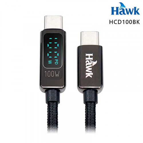 Hawk 浩客 HCD100BK Type-C TO Type-C 100W 功率顯示 1米 快充線 04-HCD100BK