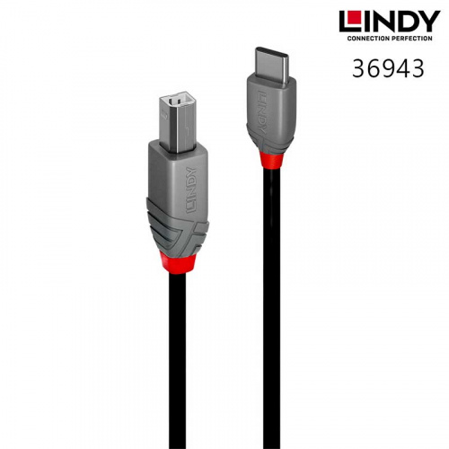 LINDY 林帝 36943 ANTHRA USB 2.0 TYPE-C公 TO B公 3M 傳輸線