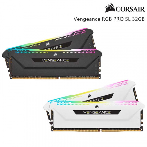 CORSAIR 海盜船 Vengeance RGB PRO SL 16GBx2 DDR4-3600 記憶體 雙通道 黑/白散熱片 RGB