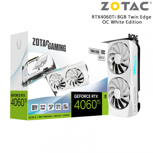 ZOTAC RTX 4060Ti Twin Edge OC 8G White 顯示卡<BR>【GDDR6晶片/2565MHz/長22.5cm】