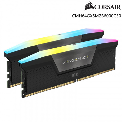 CORSAIR 海盜船 Vengeance復仇者 RGB 32GBx2 DDR5-6000 CL30 超頻記憶體 雙通道 CL30 黑色 CMH64GX5M2B6000C30
