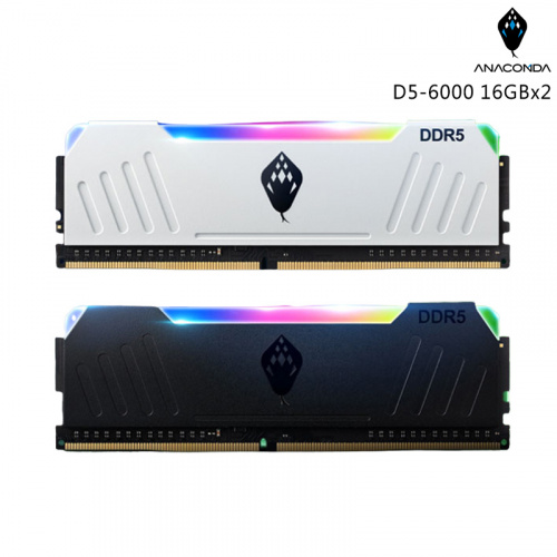 ANACOMDA 巨蟒 16GBx2 DDR5-6000 記憶體 雙通道 CL40 黑/白散熱片 RGB