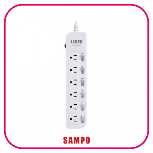 SAMPO 六開六插電源延長線 1.8米 EL-W66R6