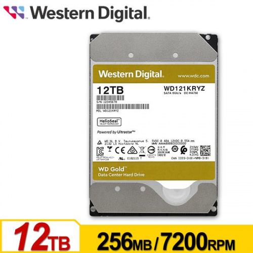 WD 金標 12TB 企業級 3.5吋 HDD硬碟 7200轉 五年保固 WD121KRYZ