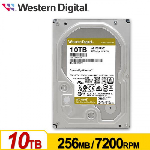 WD 金標 10TB 企業級 3.5吋 HDD硬碟 7200轉 五年保固 WD102KRYZ