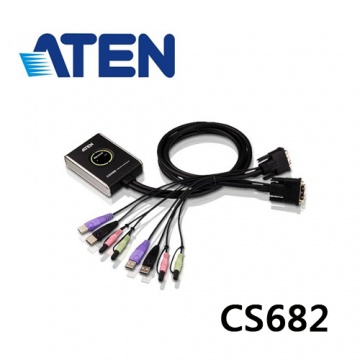ATEN CS682 2埠USB 2.0 DVI KVM 多電腦切換器CS62DU 升級版 支援MAC及Sun Server CS-682