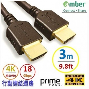 amber 4K2K 支援HDMI 2.0版 高階影音線材 3M長度 PS3/PS4/藍光DVD 專用線材 JAA130 AA130