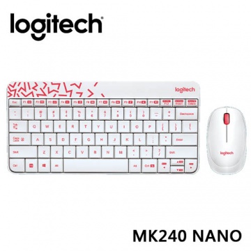 羅技 Logitech  MK240 Nano 無線鍵鼠組 - 白色/紅邊