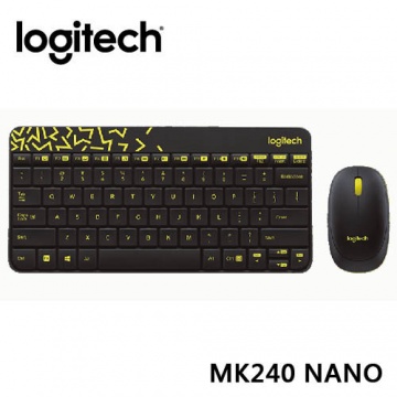 羅技 Logitech MK240 Nano 無線鍵鼠組 - 黑色/黃邊