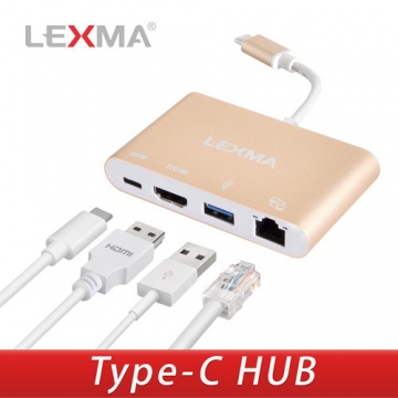 (完美相容於MACBOOK與各式Type-C筆電) LEXMA HD-P020 USB-C 四合一轉接器