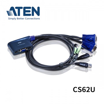 ATEN CS62U 2埠USB VGA/音訊 Cable KVM 多電腦切換器 (1.8公尺)