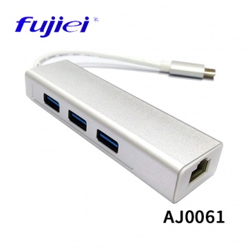 Fujiei 力祥 USB3.1 Type C轉RJ45擴充3 PORT USB 3.0 HUB AJ0061