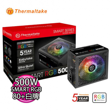 Thermaltake 曜越 Smart RGB 500W 電源供應器 80 PLUS 認證 SPR-0500NHFAW