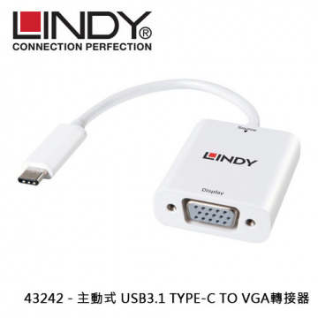 LINDY 林帝 43242 主動式 USB3.1 TYPE-C TO VGA 轉接器