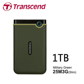 創見 Transcend USB3.0 1TB 25M3G 軍綠 薄型 2.5吋行動硬碟