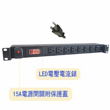 SUNBOX 慧光 8孔15A LED電錶PDU 附保護蓋電源開關 電源排插(SPME-1512-08S)
