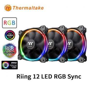 Thermaltake 曜越 Riing 12 LED RGB水冷排風扇主機版連動Sync 版 (三顆風扇包裝) CL-F071-PL12SW-A