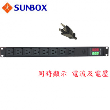 SUNBOX 8孔20A 機架型 LED電流電壓錶 電源排插 (SPME2008)