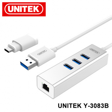 UNITEK Y-3083B TYPE-C 網路卡+HUB