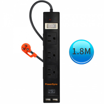 (最新安規款) PowerSync 群加 2P+3P 1開6插USB 3.1A防雷擊延長線 1.8M (TPSM16AB0018)