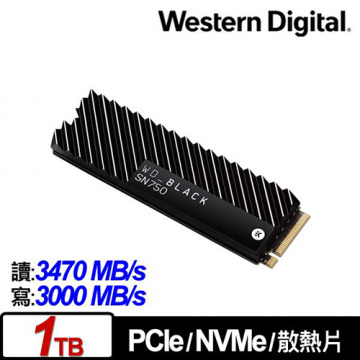 WD 黑標 BLACK SN750 1TB 3D NAND M.2 PCI-E SSD 固態硬碟 (配備EKWB散熱片) WDS100T3XHC