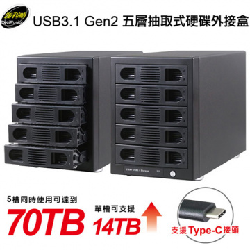 Digifusion 伽利略 USB3.1 Gen2 五層抽取式硬碟外接盒(35D-U315)