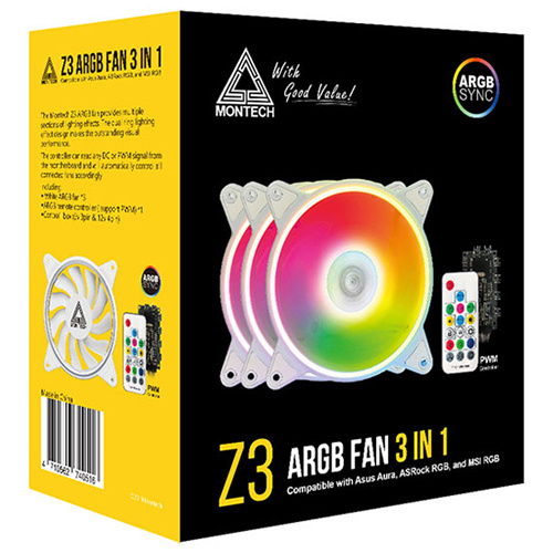 MONTECH 君主 Z3 ARGB 機殼風扇 白色 3包裝