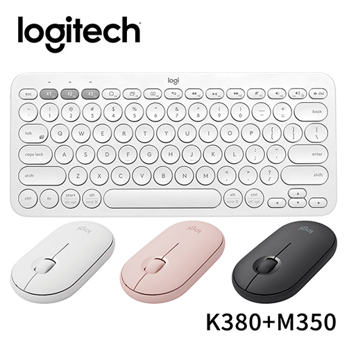 Logitech 羅技 K380跨平台藍牙鍵盤 珍珠白+Pebble M350 鵝卵石無線滑鼠 白色組合