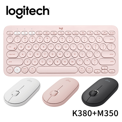 Logitech 羅技 K380跨平台藍牙鍵盤 玫瑰粉+Pebble M350 鵝卵石無線滑鼠 組合