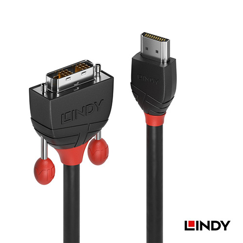 LINDY 林帝 36273 BLACK LINE HDMI TYPE-A /公 TO DVI-D 單鍊結/公 轉接線 3M