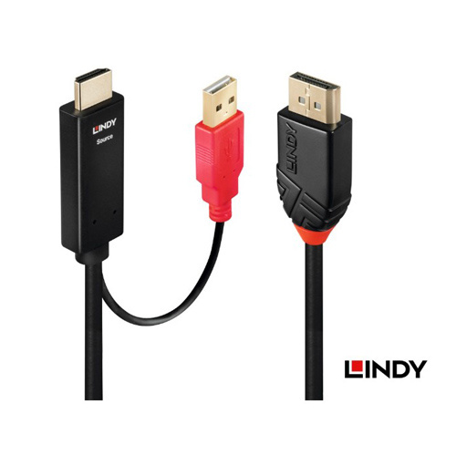 LINDY 林帝 HDMI1.4轉DP1.2 USB電源 支援4K 2米 轉接線(41426)