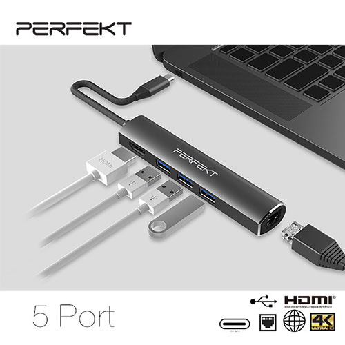 PERFEKT USB 3.2 USB-C 5孔 HUB+ HDMI/ Ethernet_PT-51110