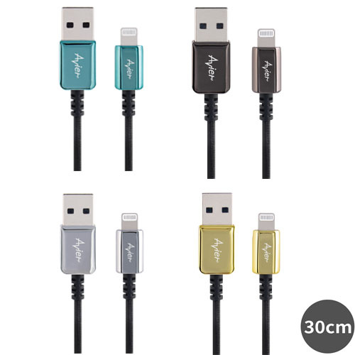 AVIER Classic USB-A to Lightning MFi認證 編織高速充電傳輸線 30CM 小滄藍/耀岩黑/啞鉑金/鋒芒銀