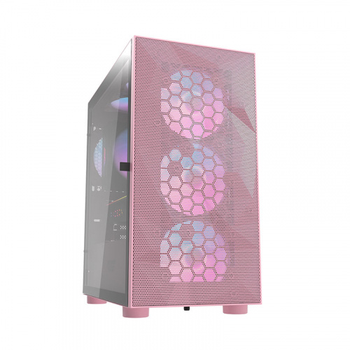 darkFlash DLM21 Mesh M-ATX 電腦機殼 網孔版 側開式鋼化玻璃 含風扇*4 粉色 DF01-0050