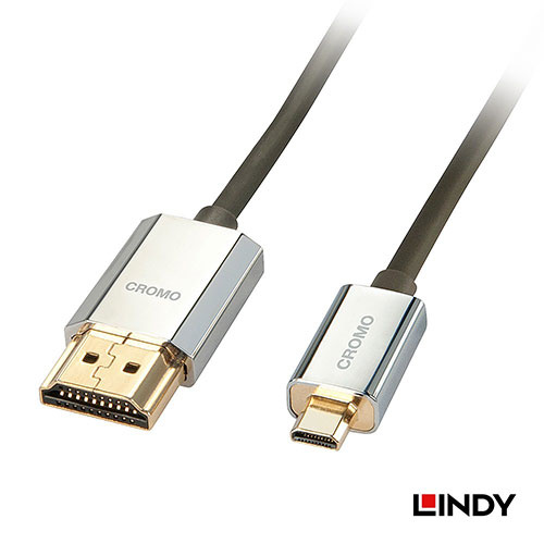 LINDY 林帝 41678 CROMO鉻系列 極細型 A公對D公 MicroHDMI 轉 HDMI 2.0 連接線 3米