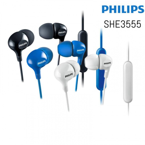 Philips 飛利浦 SHE3555 耳塞式 耳機 麥克風 白色 黑色 藍色