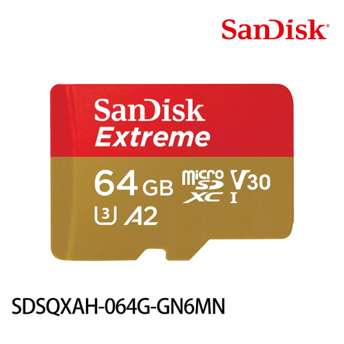 SanDisk Extreme microSDXC 64GB 記憶卡 UHS-I V30 A2 SDSQXAH-064G-GN6MN