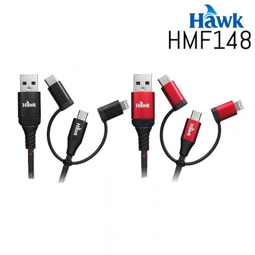 Hawk 逸盛 HMF148 六合一 充電 傳輸線 1.5M 黑色 紅色 04-HMF148BK(RD)