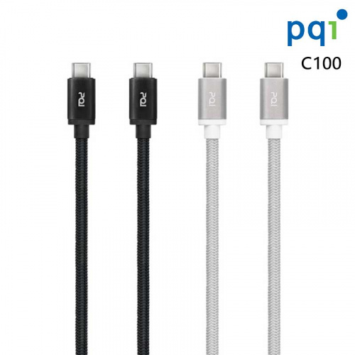PQI C100 USB-C to C 100公分 編織 快充 傳輸線 黑色 銀色